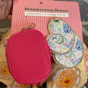 Metallic Gold Heart Luggage Tags with Pink Striped Interior